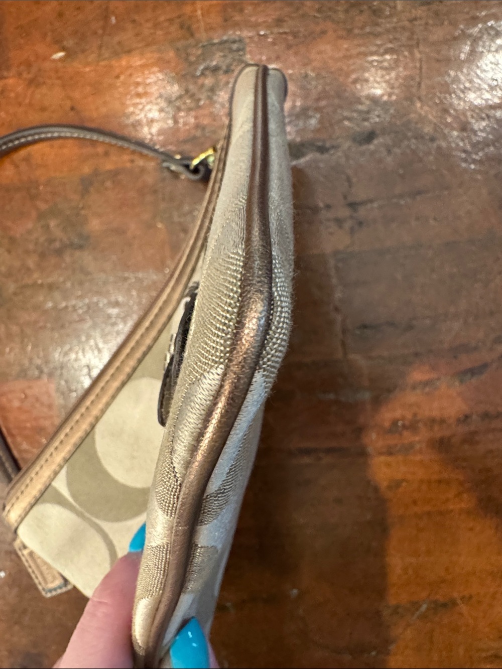 Coach Beige & Brown Floral Appliqué Wristlet - Picture 5 of 8